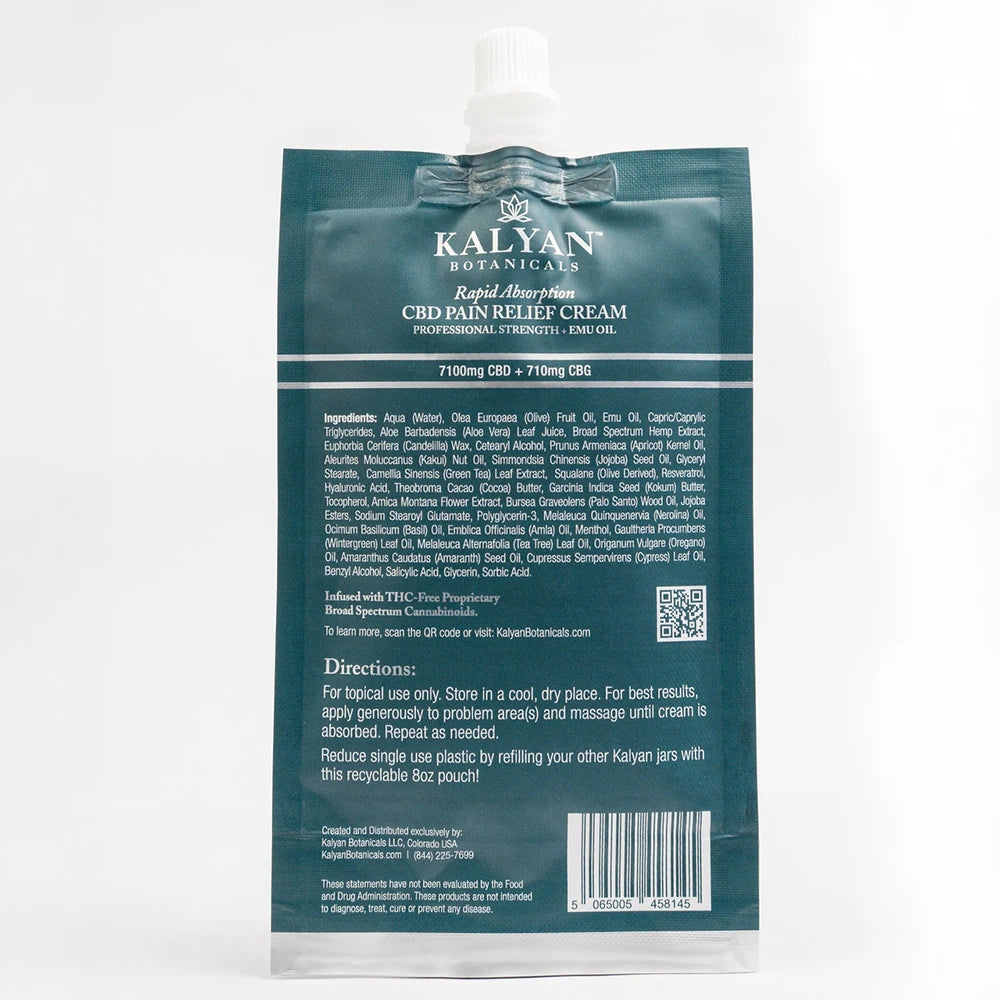 Kalyan CBD Pain Relief Cream (Total CBD 7100mg + CBG 710mg) 237ml  |  8oz Refill Pouch